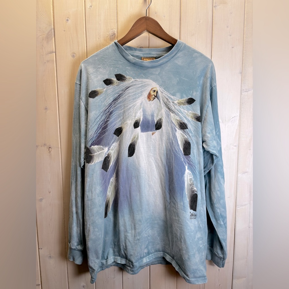 The Mountain Vintage Native‎ American Chief Dance Feather Size L Top Tie Dye Y2K